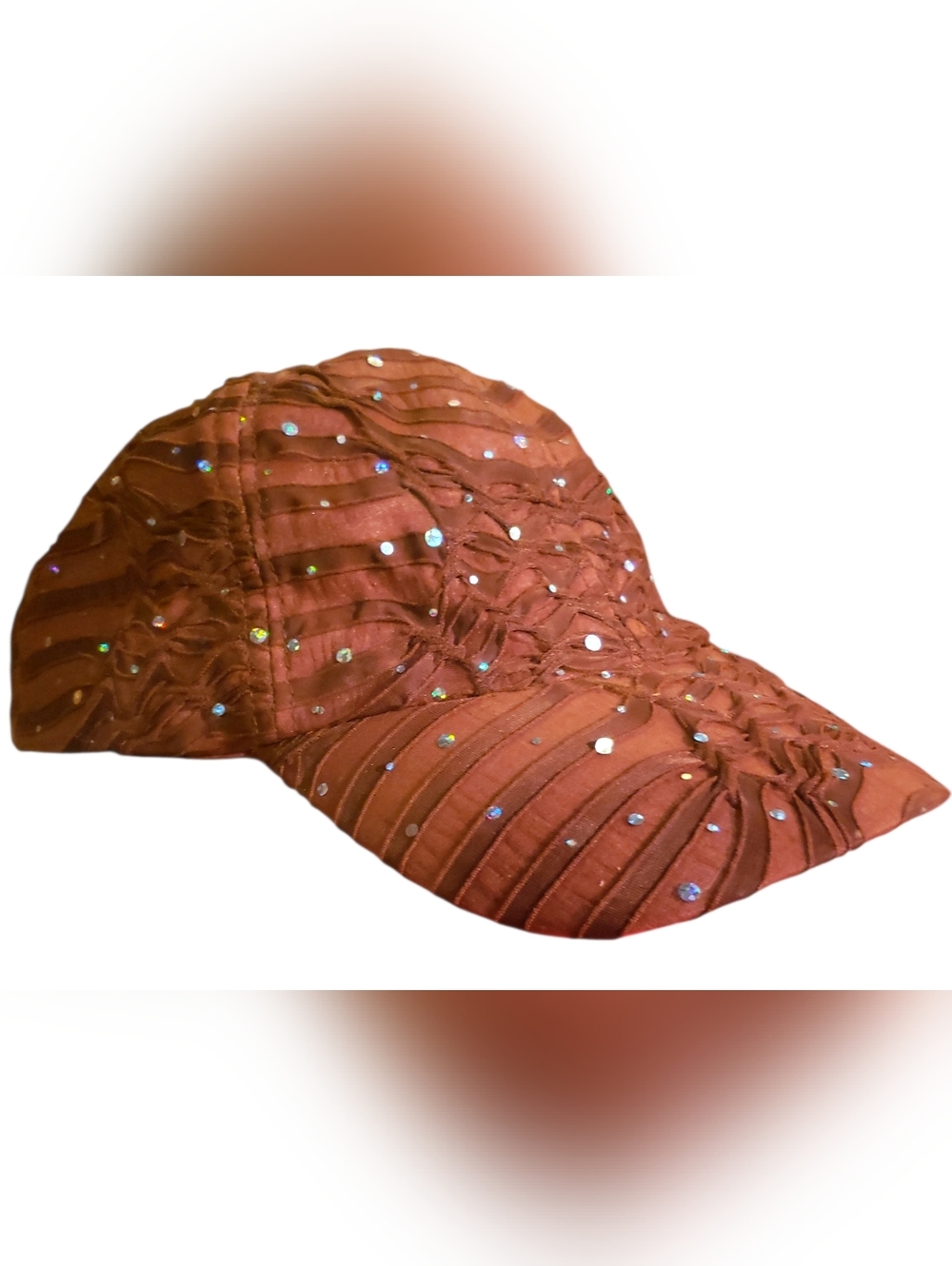 Women’s Embellished  Brown Baseball Cap Sparkle Glimmer Boujee Texture Abstract
